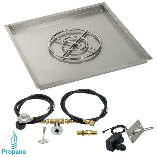 American Fireglass 36 In. Square Stainless Steel Drop-In Pan With Spark Ignition Kit - Propane SS-SQPKIT-P-36